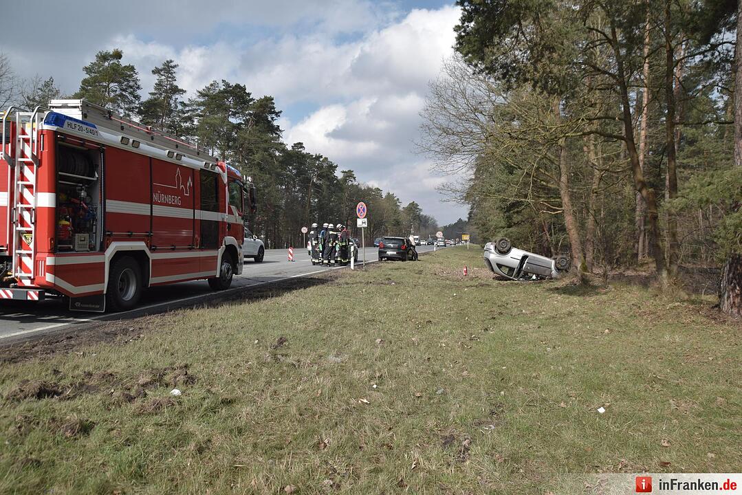 Auto überschlägt sich auf Regenburger Straße in Nürnberg