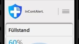 Screenshot der App: "inContAlert" ist ein Sensorsystem, welches den Füllstand der Blase misst, der dann in einer App angezeigt wird.  Foto: inContAlert