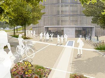 Der Platz vor dem Eingang zum Globetheater soll nach dem Entwurf von Landschaftsarchitekt Matthias D&auml;rr so aussehen.