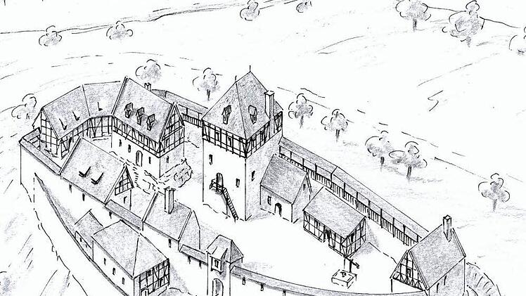 Wolfgang Braun fertigte Rekonstruktionszeichnungen der Burg Steinberg an.  Repro: Heike Schülein