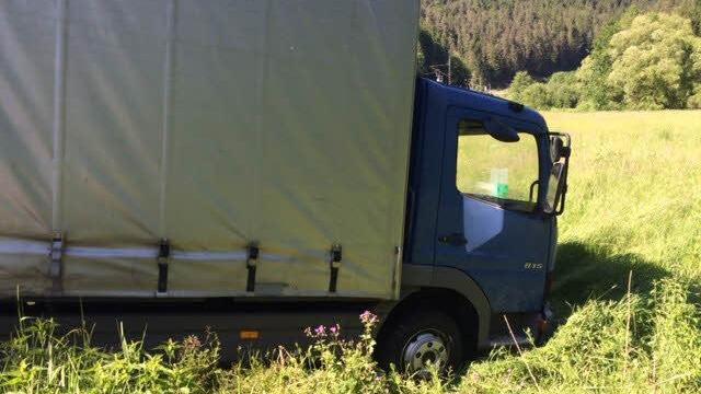 Der Laster steckte in der Wiese fest.  Foto: Auto-Reier