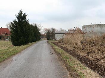Etwa hundert Meter beträgt die Entfernung der Wohnbebauung zum Güllebehälter (rechts im Bild). Gleich daneben soll die Hybrid-Biogasanlage hinkommen. Foto: Evi Seeger