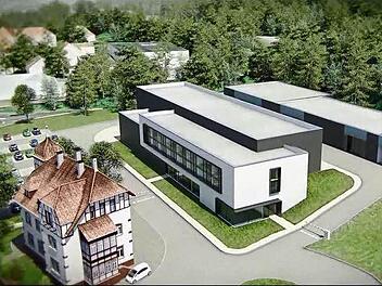 So sieht die Computer-Animation die neuen Gebäude für die Stadtwerke. Die Villa rechts wird weiter für Büros genutzt.
