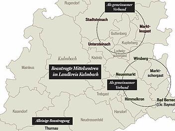 Drei Mittelzentren sind im Landkreis Kulmbach für das Landesentwicklungsprogramm beantragt. Grafik: Michael Beetz