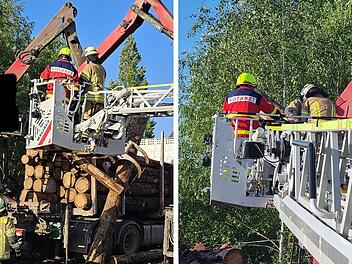 Lichtenfels: Kranführer von Baumstamm eingeklemmt - Feuerwehrmann hilft mit Russisch-Kenntnissen