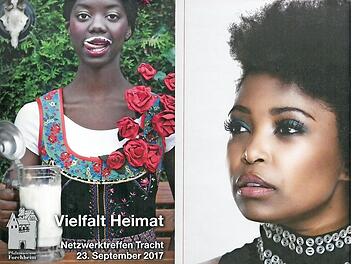 Das Motto "Black is beautiful" scheint in der Kaiserpfalz Programm zu sein. Links der umstrittene Trachtenflyer, rechts das aktuelle Veranstaltungsprospekt.  Repro: FT