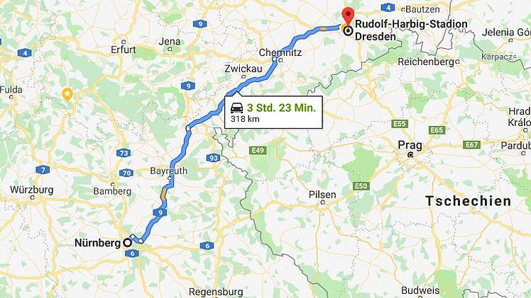 Die Strecke zwischen Nürnberg und Dresden