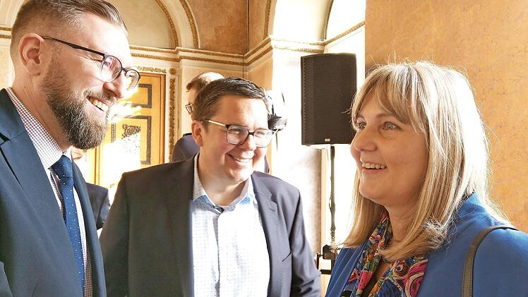 Empfangsbegegnungen: Matthias Schmidt-Curio, OB-Kandidat Thomas Apfel (WPC), Zweite Bürgermeisterin Birgit Weber (CSU).