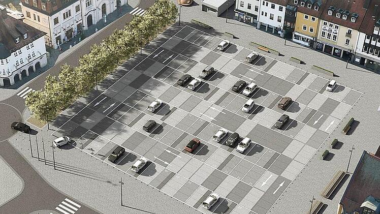 84 statt der bisher 100 Stellflächen bietet der neue Zentralparkplatz. Visualisierung: Stadt Kulmbach