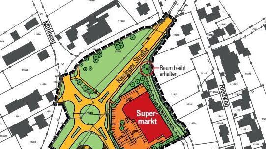Hier kann bald ein Supermarkt entstehen, wenn die Gemeinde Baurecht bekommt. Grafik: Klaus Heim