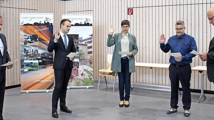 (FDP), Dieter Wende (WG Regnitzau) und Jeremiah Katatumba (Grüne/OLH, Bild links), sowie Georg Göller, Andreas Göller (CSU), Sandra Bischoff und Sebastian Frank (Grüne/OHL, Bild rechts).     Fotos: Werner Baier