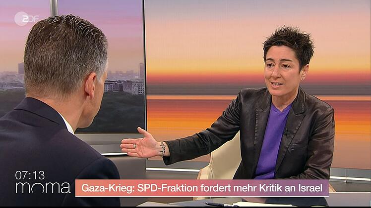 "Wir sehen doch tagtäglich die Bilder", sagte ZDF-Moderatorin Dunja Hayali, als sie mit CDU-Politiker Thorsten Frei über den Gazakrieg sprach.