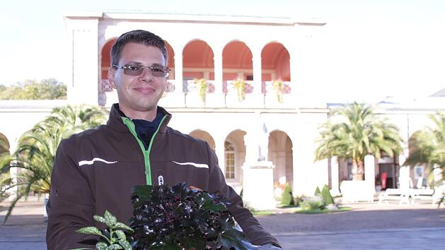 Gärtnermeister Andreas Munack ist bei der Kissinger Kurgärtnerei für die Zierpflanzen verantwortlich. In den nächsten drei Wochen machen die Gärtner die Blumenbeete winterfest. Foto: Benedikt Borst