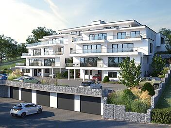 Das in Motten geplante Mehrgenerationenhaus erstreckt sich über vier Grundstücke und soll sich durch seine Terrassenbauweise harmonisch in den Hang einfügen.  Visualisierung: VR Immobilien