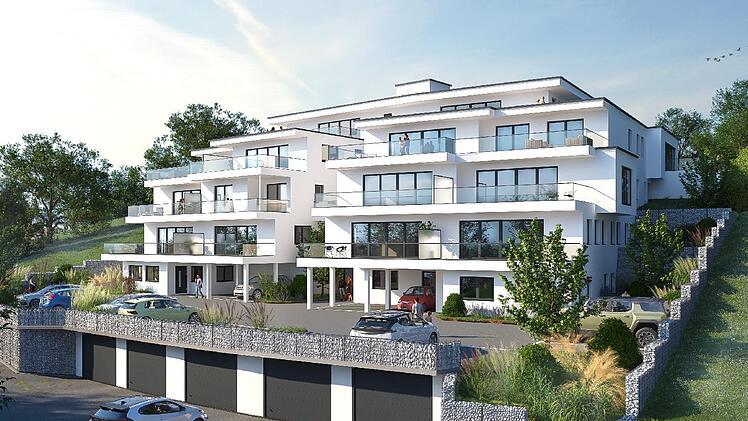 Das in Motten geplante Mehrgenerationenhaus erstreckt sich über vier Grundstücke und soll sich durch seine Terrassenbauweise harmonisch in den Hang einfügen.  Visualisierung: VR Immobilien