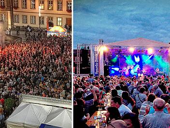 Das Bild zeigt ein lebhaftes Musikfestival mit einer gro&szlig;en Menschenmenge vor zwei beleuchteten B&uuml;hnen. Es vermittelt die energetische Atmosph&auml;re eines Sommer-Events.