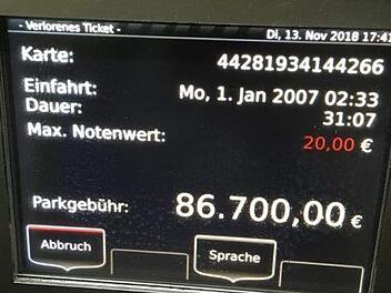 86.700 Euro forderte der Automat f&uuml;r eine Parkzeit von knapp zw&ouml;lf Jahren. Foto: Instagram/sabheinrich