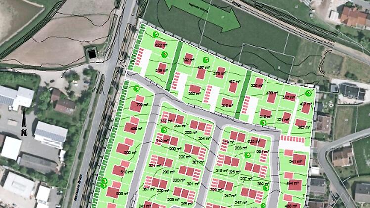So sieht die geplante Parzellierung des neuen Baugebiets aus. Der Variante 5 des Planungsbüros TB Markert wurde der Vorzug gegeben. Einstimmig sprach sich der Gemeinderat für den Entwurf und damit die Fortführung des Verfahrens aus. Grafik: Ingenieurbüro TB Markert