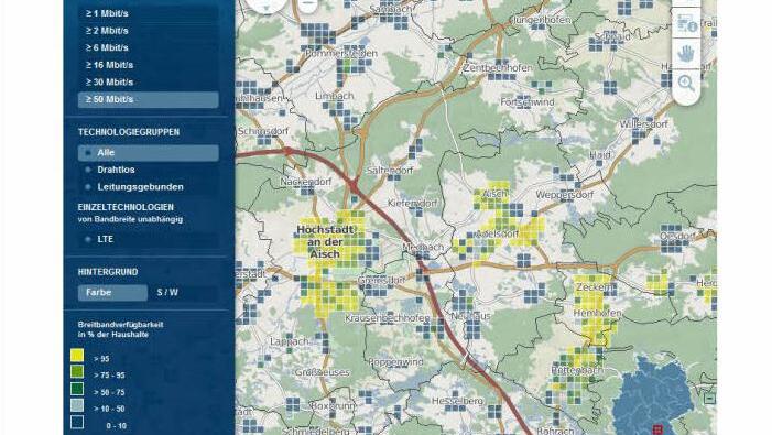 Während in den Hauptorten die Breitbandversorgung meist gut ist, lässt die Abdeckung in den Ortsteilen oft noch zu wünschen übrig. Screenshot: FT