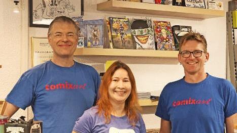 Ein Team wie aus dem Bilderbuch-Comic: Volker Zauner, Sarah Joscht und Jürgen Reichert (von links)  Fotos: Jona Gebhard