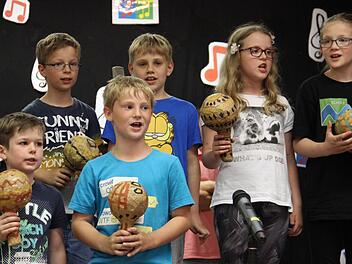 Die Grund- und Mittelschule Mainleus hat ein fröhliches und abwechslungsreiches Konzert gegeben. Hier die zweiten Klassen bei "Der Löwe schläft heut' Nacht". Foto: Katharina Müller-Sanke