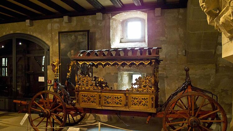 Prunkwagen bei Casimirs 2. Hochzeit 1599. Die Kutsche aus dem Jahr 1561 gilt als das früheste erhaltene funktionstüchtige Exemplar der Welt.Foto: Jochen Berger