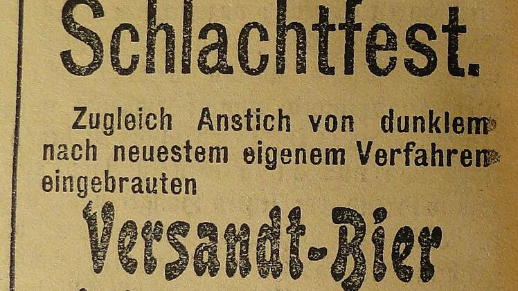 Zeitungsanzeige von 1901: Im Gasthaus "Zur grünen Au" gibt's Kulmbacher Bier "ohne Couleur"