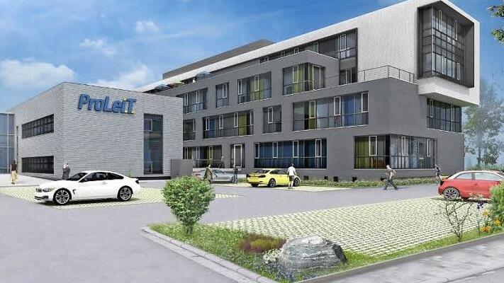 So präsentiert sich Proleit mit dem vierstöckigen neuen Bürotrakt nach dessen Fertigstellung.  Visualisierung: Proleit