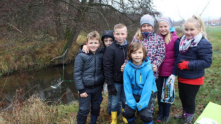Die Klasse 4 untersucht die Sinn nach Mikro und Makroplastik für ein deutschlandweites Projekt. Foto: Julia Raab