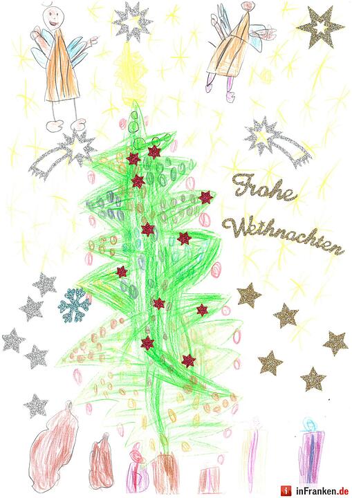 Selbstgemalte Weihnachtsbilder von Kindern aus Franken 2016