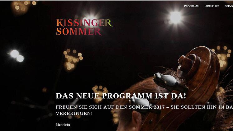 Die neue Homepage ist mit Aufnahmen von Künstlern und stimmungsvollen Bildern aus dem Regentenbau unterlegt. Screenshot: Stadt Bad Kissingen