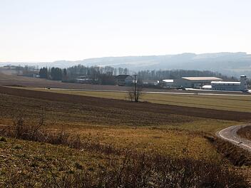 Mit der derzeit landwirtschaftlich genutzten Fläche will der Stadtrat das jetzige Gewerbegebiet (im Hintergrund) bis zur Hainbergstraße (helle Linie Bildmitte) um 3,5 Hektar erweitern.Klaus Klaschka