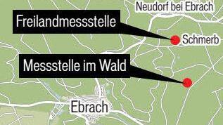 Die Waldklimastation liegt mitten im Steigerwald in der Nähe von Ebrach.  Grafik: Franziska Schäfer