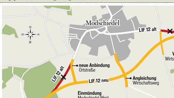 So sieht der Verlauf der Ortsumfahrung von Modschiedel aus.