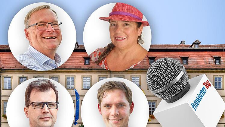 Die vier aktuellen OB-Kandidaten: (von links oben im Uhrzeigersinn) Andreas Starke (SPD), Daniela Reinfelder (BuB), Christian Lange (CSU) und Jonas Glüsenkamp (Grünes Bamberg).  Fotos: Ronald Rinklef, Nicolas Armer/dpa, privat
