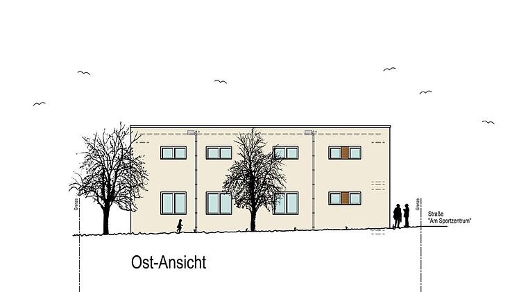 So wird eine der Gebäudeseiten der neuen Halle aus der Perspektive des oberen Fotos aussehen. Foto: Architekturbüro Planwerk