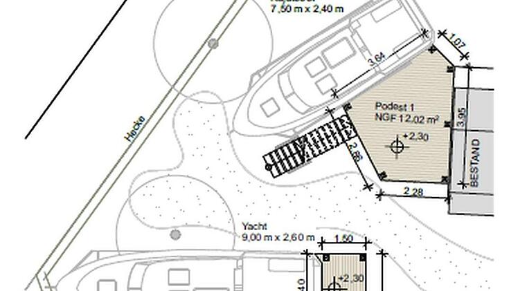 Die Skizze zeigt einen Ausschnitt der geplanten Stelzenhäuser und Podeste. Hier soll ein ungewöhnlicher Urlaubs- und Übernachtungsort geschaffen werden.  Quelle: Architekturwerkstatt Gollub, Coburg