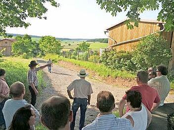 Die Wartmannsrother Gemeinderäte trafen sich zu einem Ortstermin oberhalb der Gartenstraße. Foto: Gerd Schaar