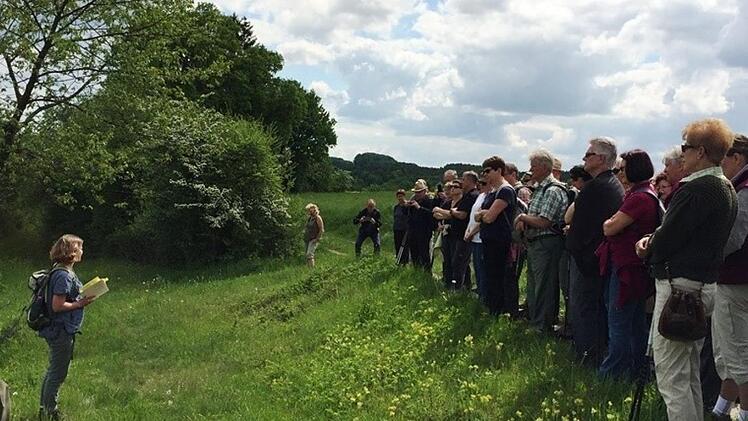 Bei der "Gscheitgut-Autorenwanderung" rund um Aufseß führte die Historikerin und Romanautorin Katharina Down die Wanderer in den Lesepausen auf eine Zeitreise ins spätmittelalterliche Franken.  Fotos: Corinna Brauer