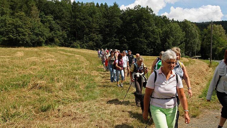 Malerische Landschaft, idyllische Wege - und vor allem bestes Wetter: 70 Teilnehmer genossen die Wanderung zum Kupferberger Brunnenfest. Fotos: Katrin Geyer