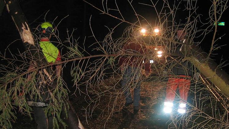 In den frühen Morgenstunden des Folgetages musste bei Wellesberg von den Hilfsdiensten wieder für freie Fahrt gesorgt werden.  Foto: Löffler