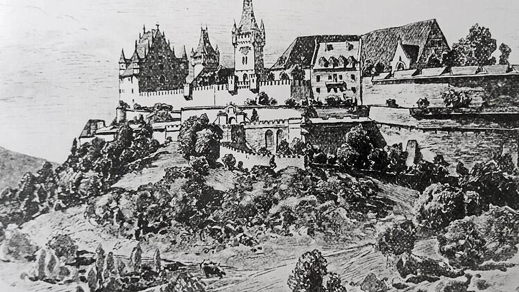 Die historische Abbildung zeigt die Veste in der Mitte des 19. Jahrhunderts nach der Umgestaltung durch Georg Rothbart. Eine weitere Umgestaltung durch Bodo Ebhardt im frühen 20. Jahrhundert prägt das Bild bis heute.Abbild: Archiv