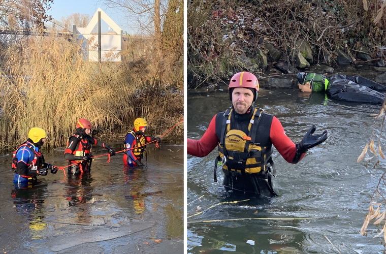 Kitzingen: Wasserwacht führt Ausbildung im eiskalten Main durch - Rettungsübung zwischen Eisschollen