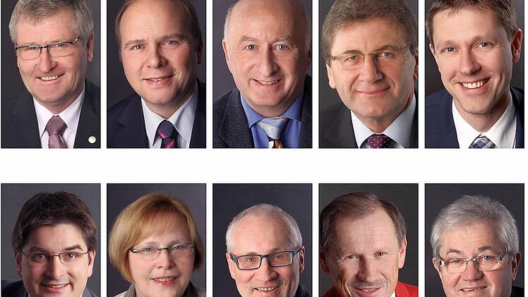 Die Fraktion der Freien Wähler im Coburger Kreistag: (obere Reihe, von links) Hendrik Dressel, Bernd Reisenweber, Hans-Joachim Lieb, Gerold Strobel, Marco Steiner, (untere Reihe, von links) Christian Gunsenheimer, Gisela Böhnel, Michael Fischer, Berthold Borczyk und Claus Höcherich.