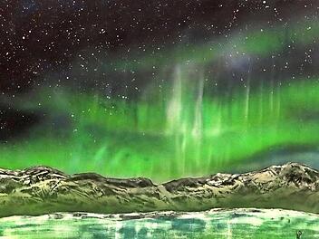 Mit dem Acrylbild "Nordlicht III" gewann Wieland Prechtl einen der beiden Publikumspreise der 90. Jahresausstellung des Bundes Fränkischer Künstler auf der Plassenburg. Foto: Barbara Herbst