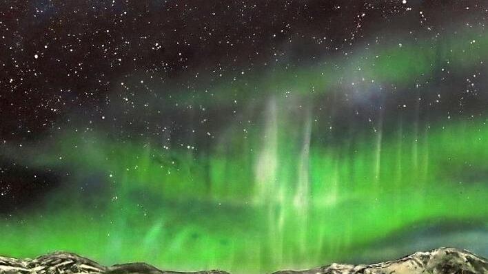 Mit dem Acrylbild "Nordlicht III" gewann Wieland Prechtl einen der beiden Publikumspreise der 90. Jahresausstellung des Bundes Fränkischer Künstler auf der Plassenburg. Foto: Barbara Herbst