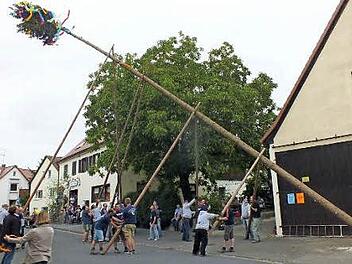 Mit Muskelkraft wurde der Baum in die Senkrechte gerbacht.  Foto: maw