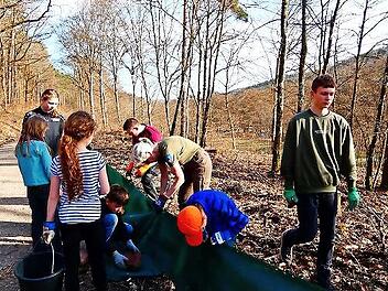 Junior Ranger beim Aufbau von Amphibienschutzz&auml;unen.