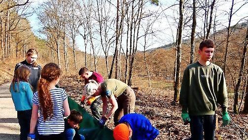 Junior Ranger beim Aufbau von Amphibienschutzz&auml;unen.