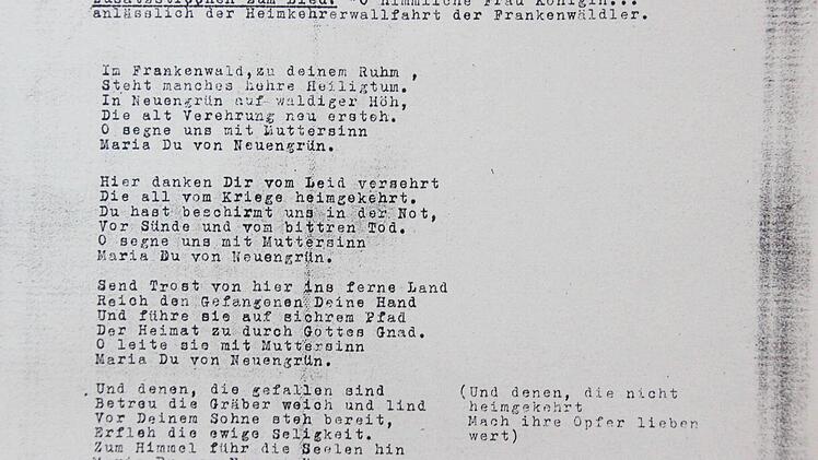 Das Neuengrüner Heimatlied aus dem Jahr 1946, verfasst vom Bauernandres  Repro: Friedwald Schedel